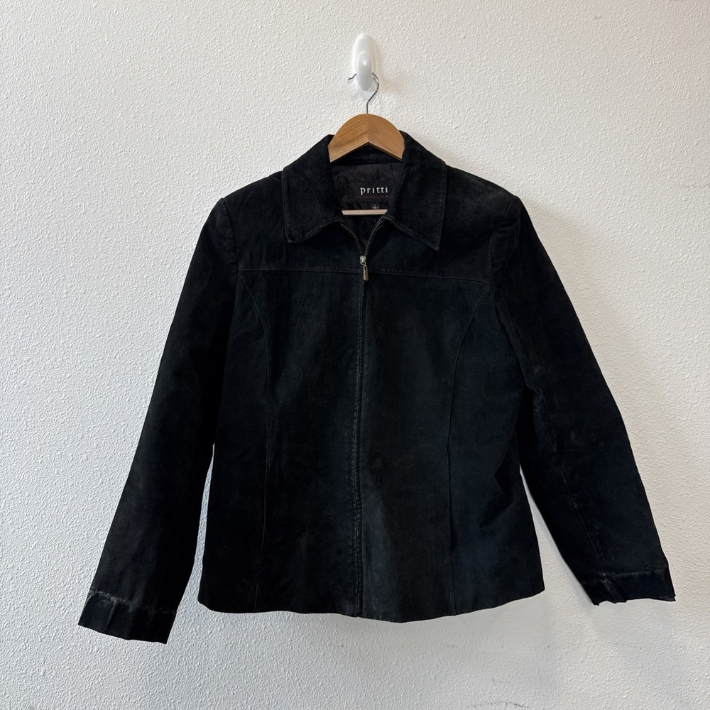 Vintage Pritti a Division Of Kristen Blake Black‎ Suede Jacket Zip Up Size Large